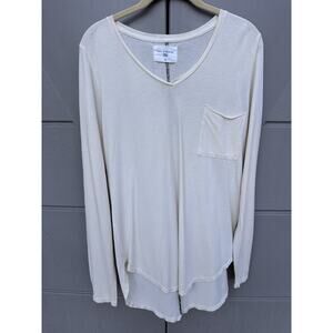 Sol Angeles Ivory V-neck Long Sleeved Tencel T-shirt Sz M Oversized Basic Layer